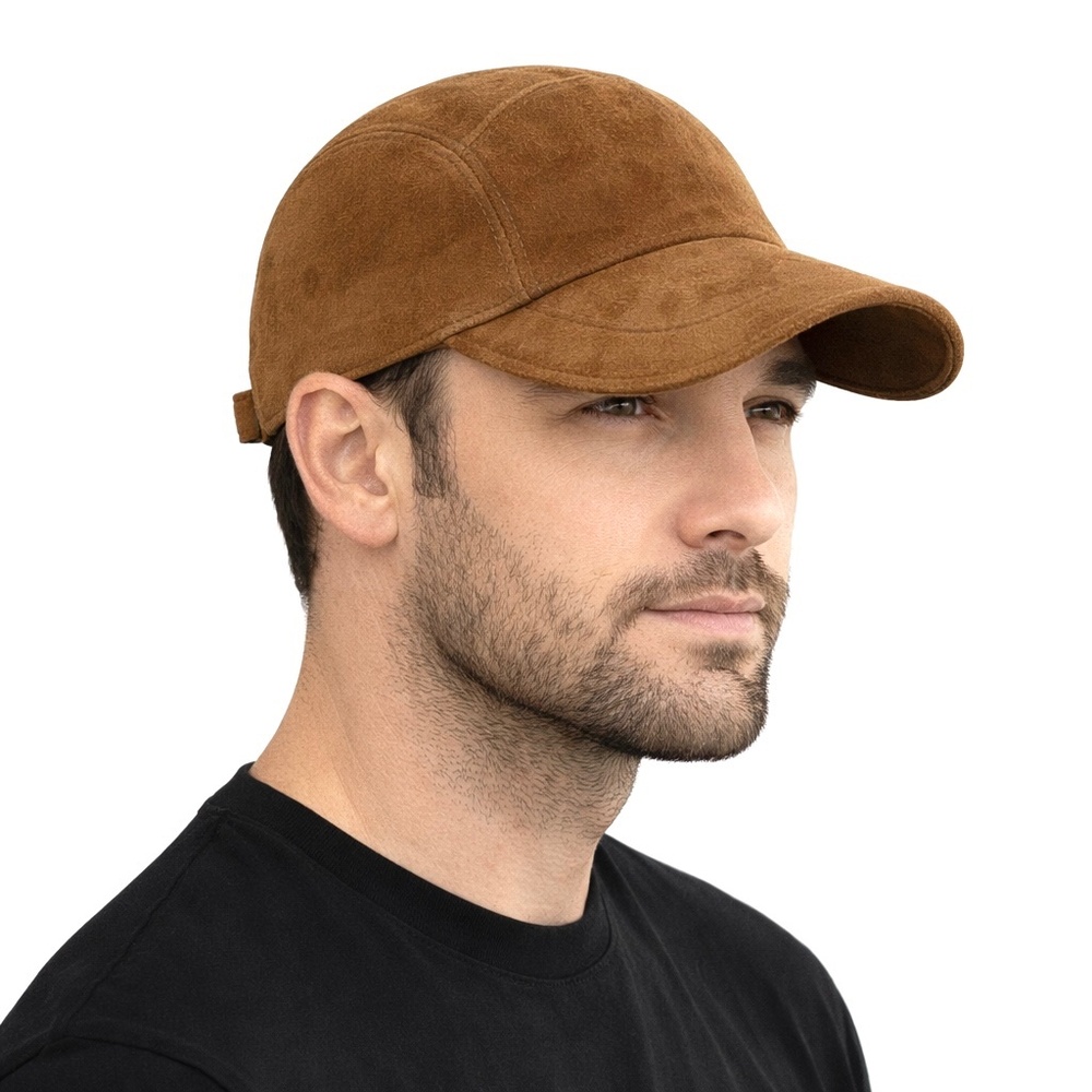 Real Suede Genuine Lambskin Leather Baseball Cap Sports Visor Adjustable Hat